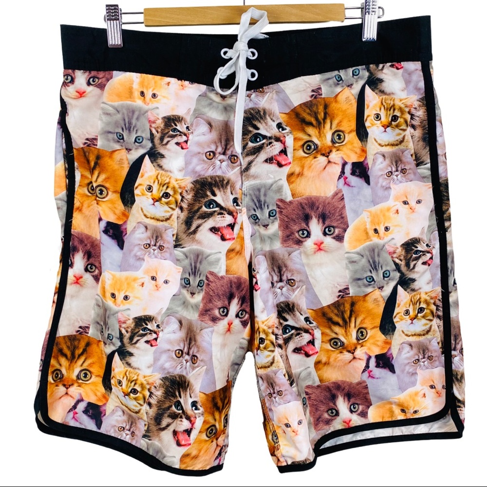 Bioworld Kitten Novelty Cat Print Hybrid Dad Board Shorts Swim Trunks White L - Picture 13 of 13